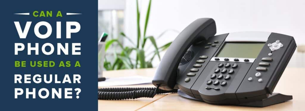 VOIP phone on desk with informational title.